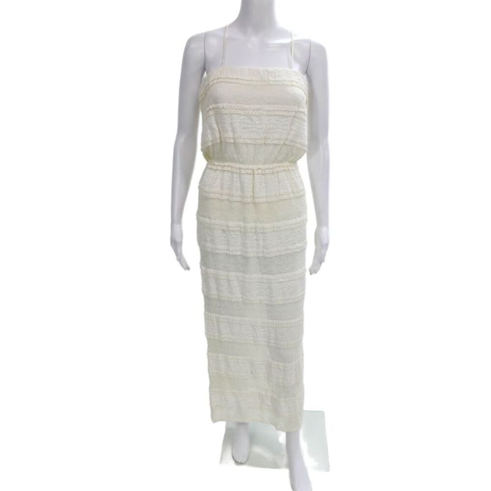 Miguelina Women Maxi Dress Ivory Sleeveless Square Neck Zip Cotton Size S